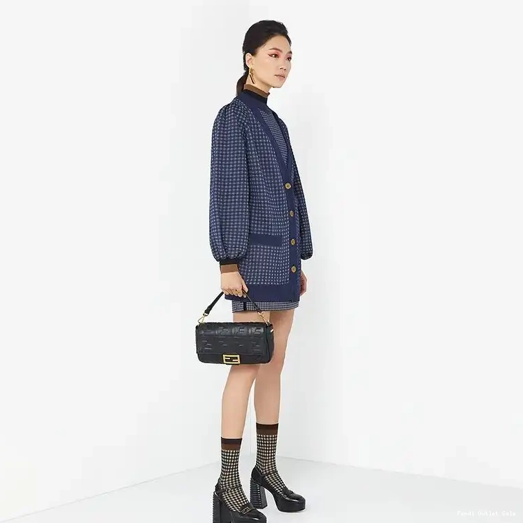 Affordable Medium Nappa Fendi Motif Leather FF Bag Baguette In Black 0605